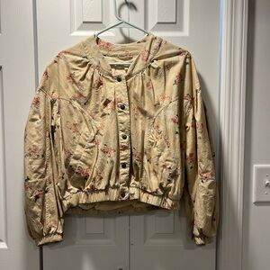 Free People Floral Beige Bomber Jacket